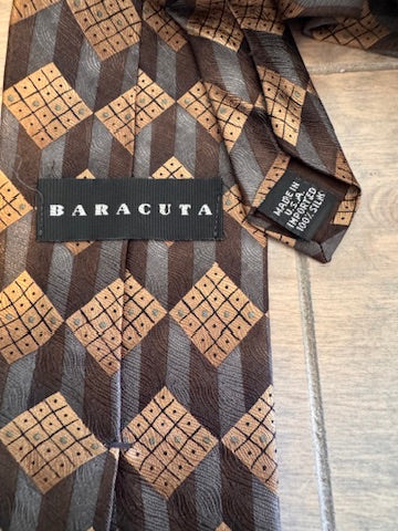 Geometric Vintage! Baracuta Brown & Tan Silk Tie