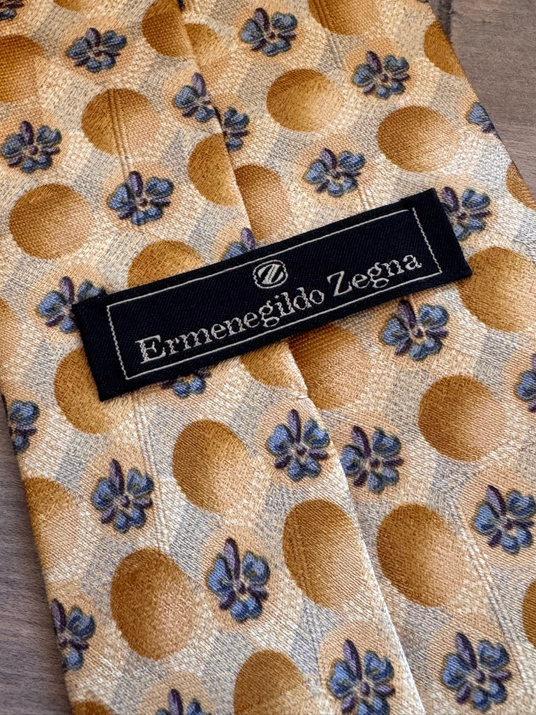 Distinctive! Ermenegildo Zegna Gold & Blue Fleur-de-Lis Tie