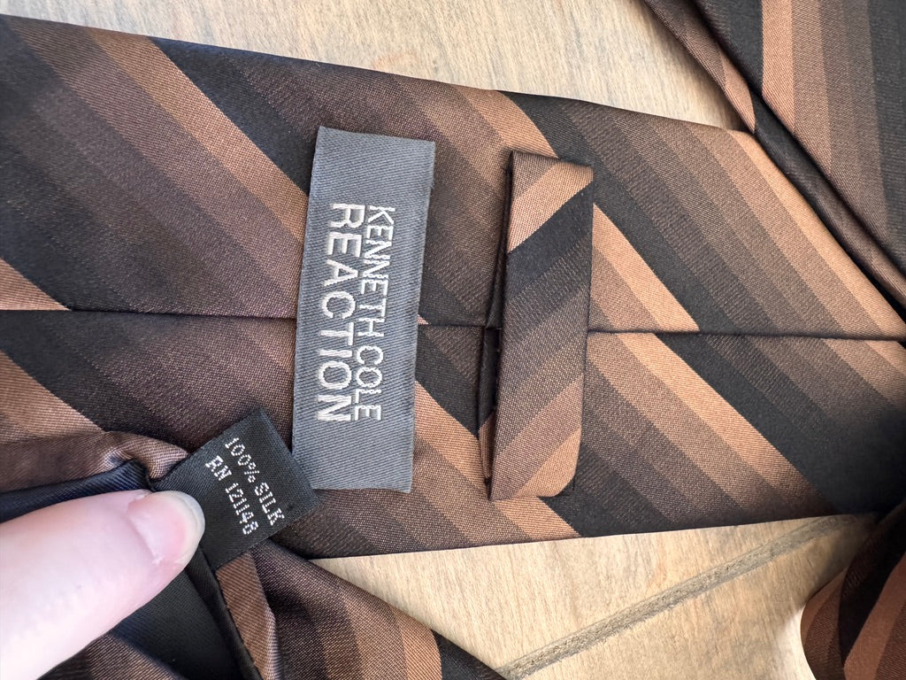 Autumn Classic! Kenneth Cole Brown Striped Silk Tie |