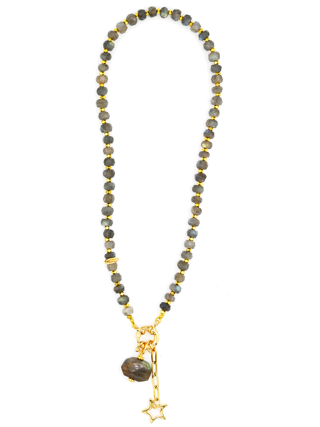 Estate Gemstone Rondelle Necklace: Labradorite / Gold