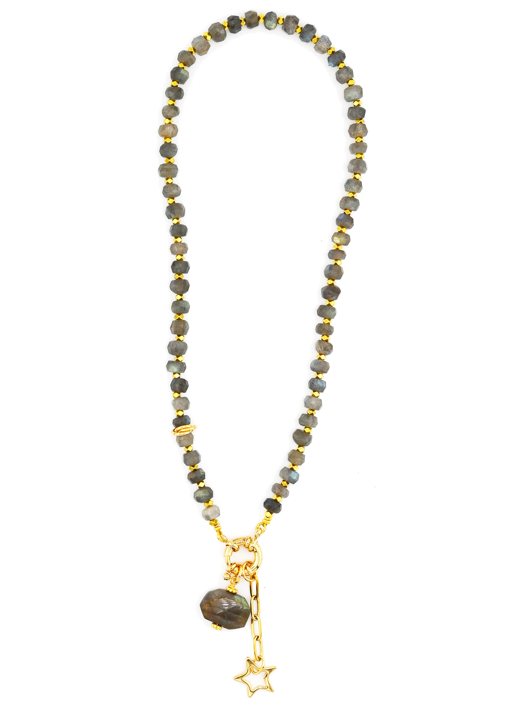 Estate Gemstone Rondelle Necklace: Labradorite / Gold