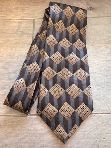 Geometric Vintage! Baracuta Brown & Tan Silk Tie