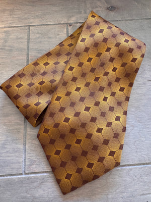 Retro Refined! Zanzara Brown & Gold Geometric Silk Tie