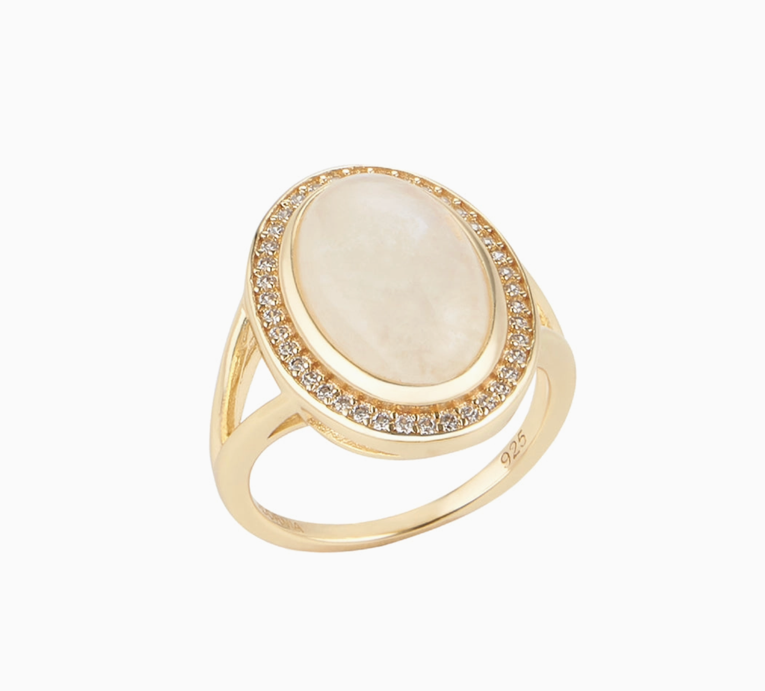 Luminous! Adornia Moonstone Halo Ring – 14k Gold Vermeil - Size 6