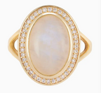 Luminous! Adornia Moonstone Halo Ring – 14k Gold Vermeil - Size 6