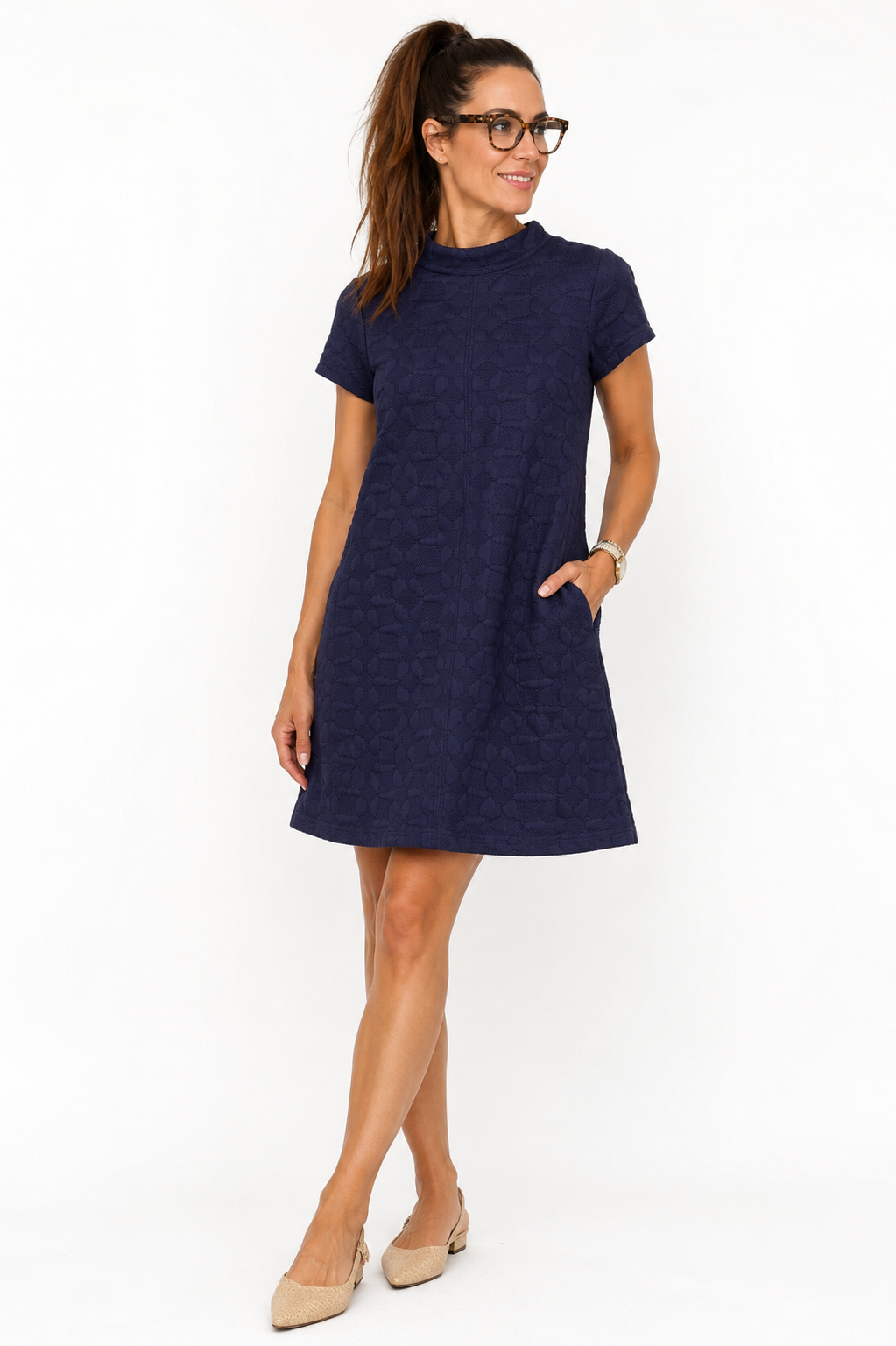 Sophisticated! Tabitha Petite by Anthropologie Navy Textured Knit Dress