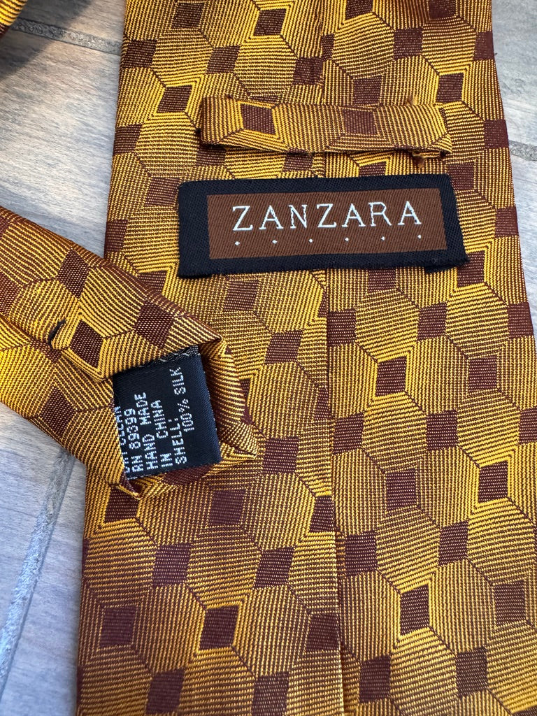 Retro Refined! Zanzara Brown & Gold Geometric Silk Tie