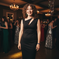 Woman in black bodycon dress at party