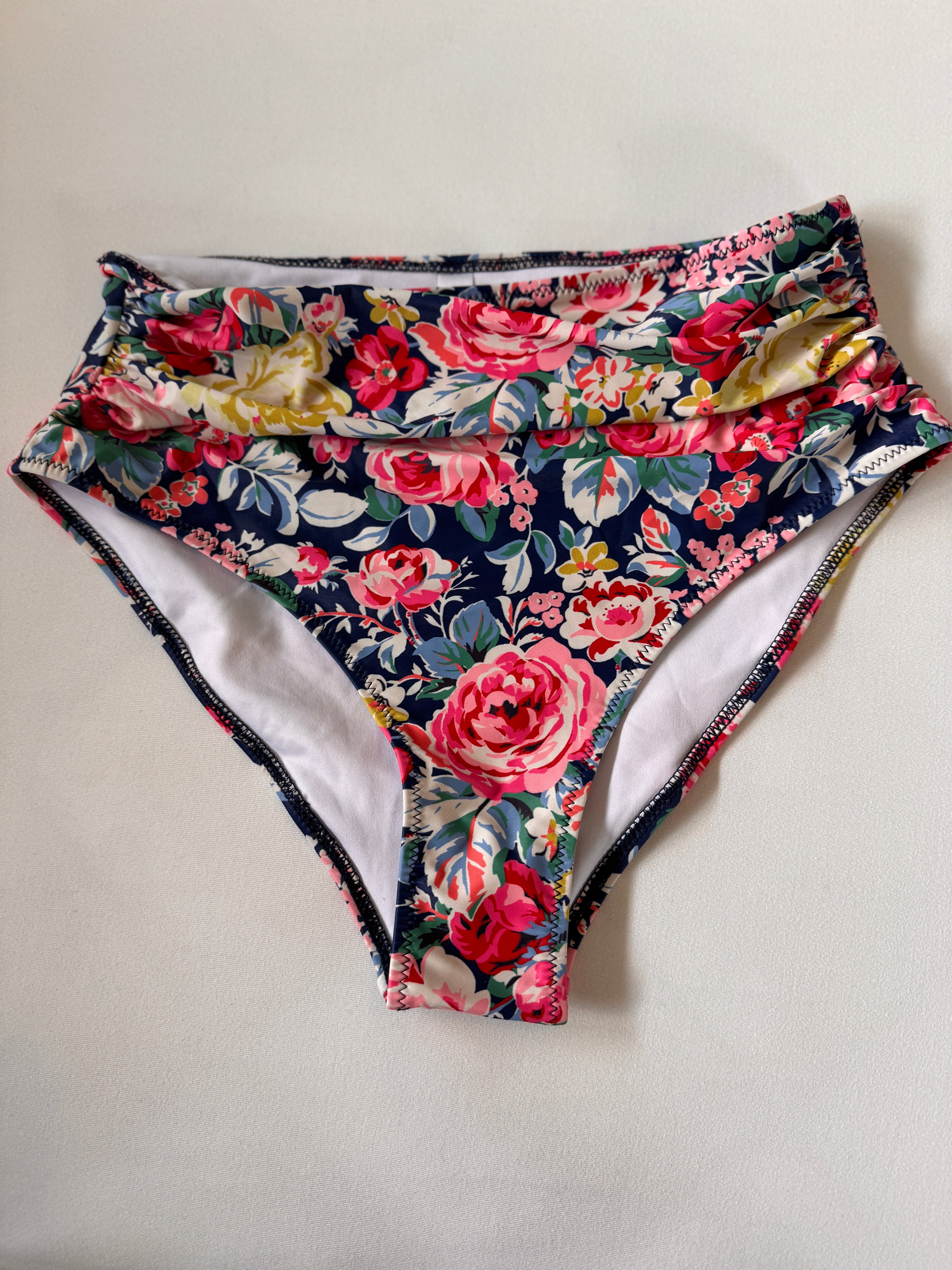 Floral patterned bikini bottom on a white background