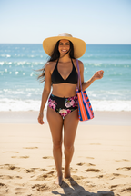 Black High-Waist Bikini with Orange Samba Tote
