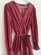 Romantic! Boho Floral Wrap Maxi Dress — Flowy A-Line (Size L)