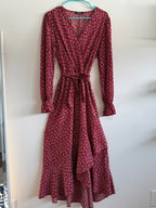 Romantic! Boho Floral Wrap Maxi Dress — Flowy A-Line (Size L)