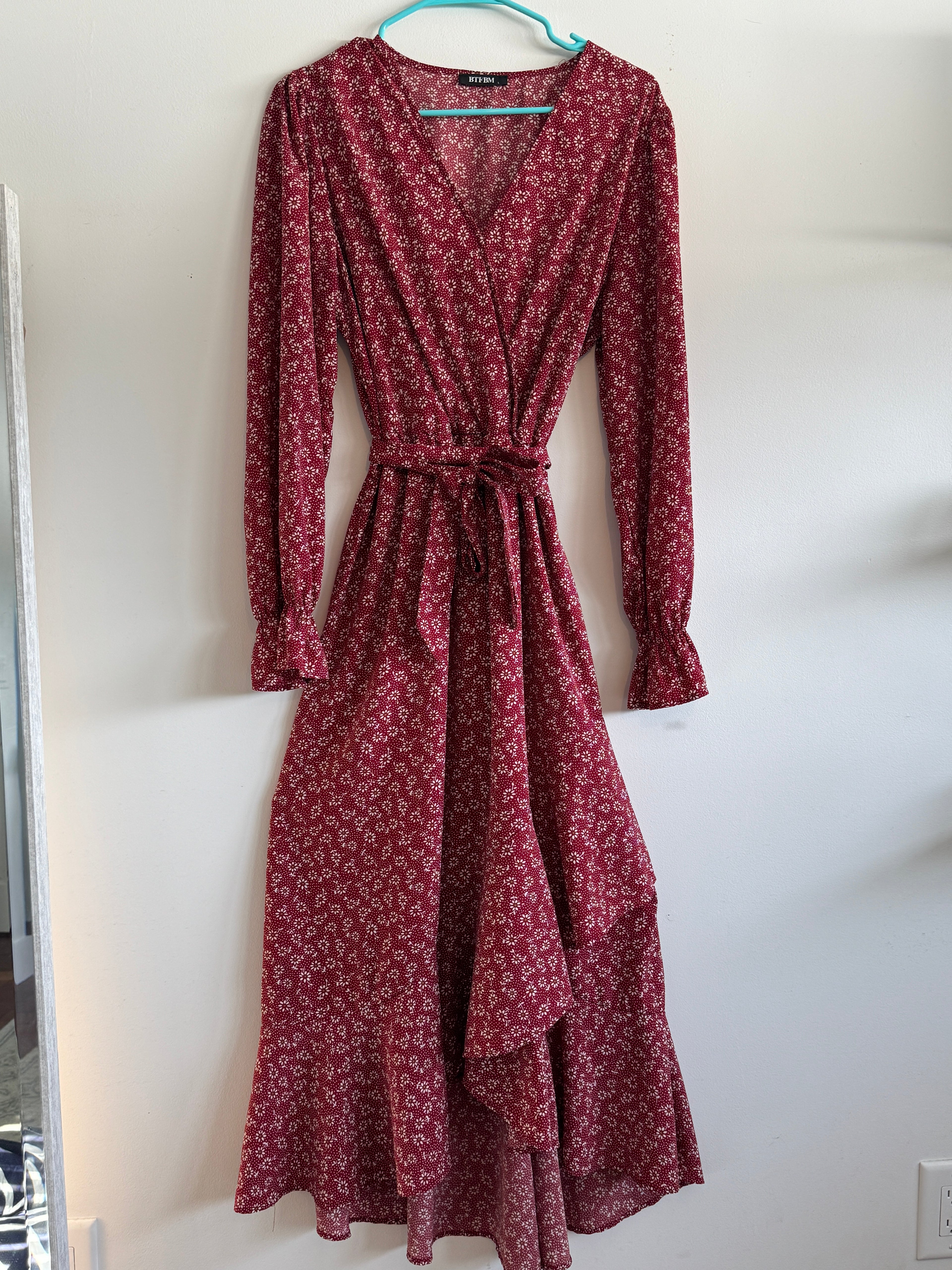 Romantic! Boho Floral Wrap Maxi Dress — Flowy A-Line (Size L)