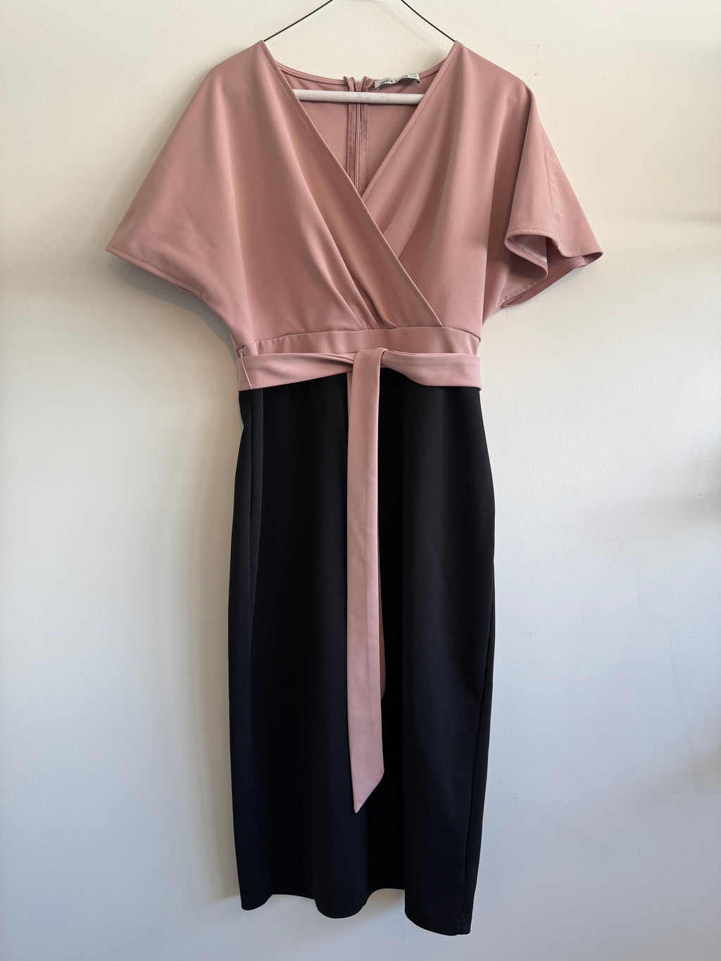 Pretty! Grace Karin Faux-Wrap Dress — Soft Pink (Size L)