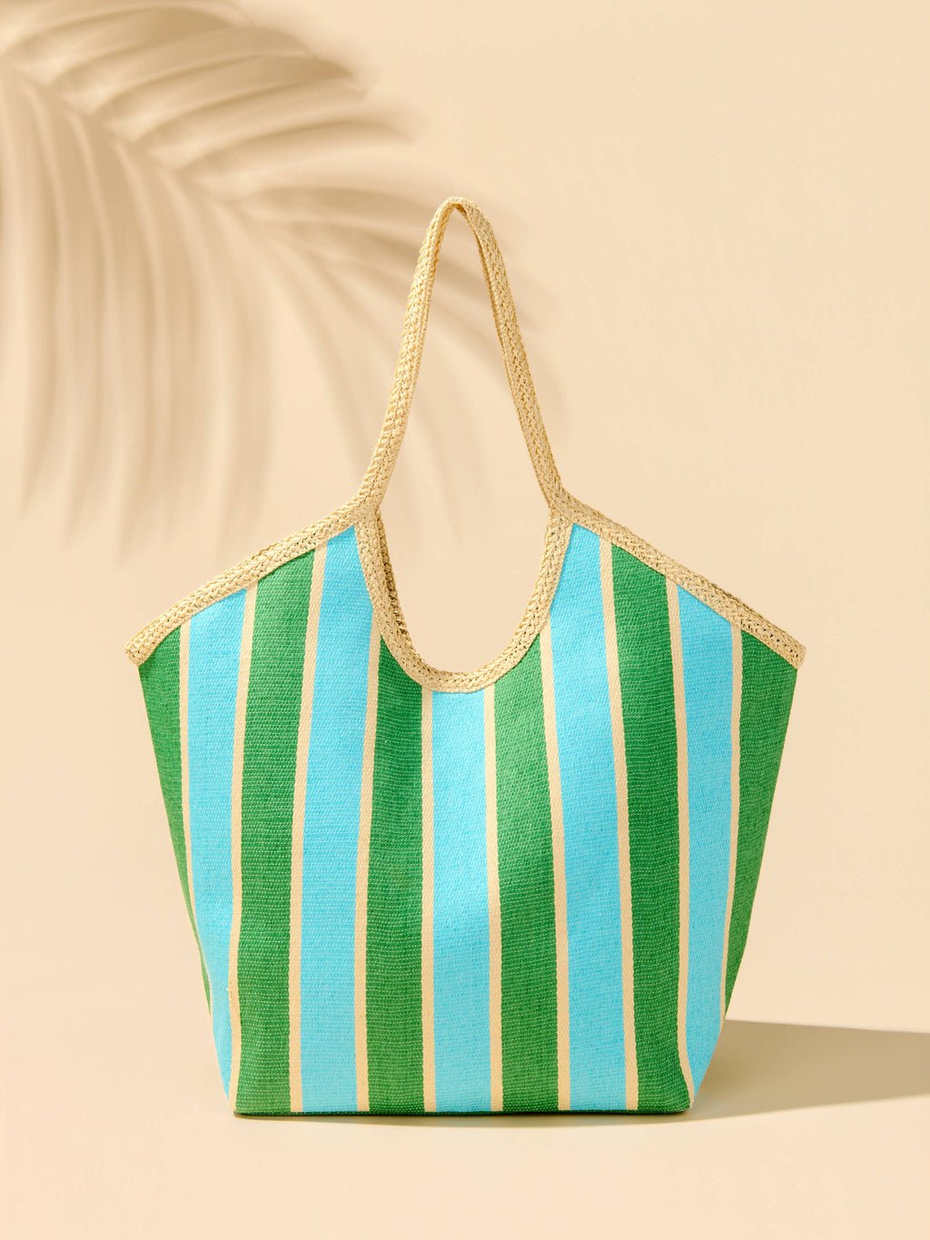 Beachy! Shiraleah Green Capri Striped Tote — Paper Straw Carryall