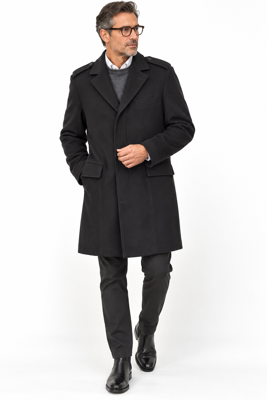 City Sleek! H&M Black Tailored Military Coat