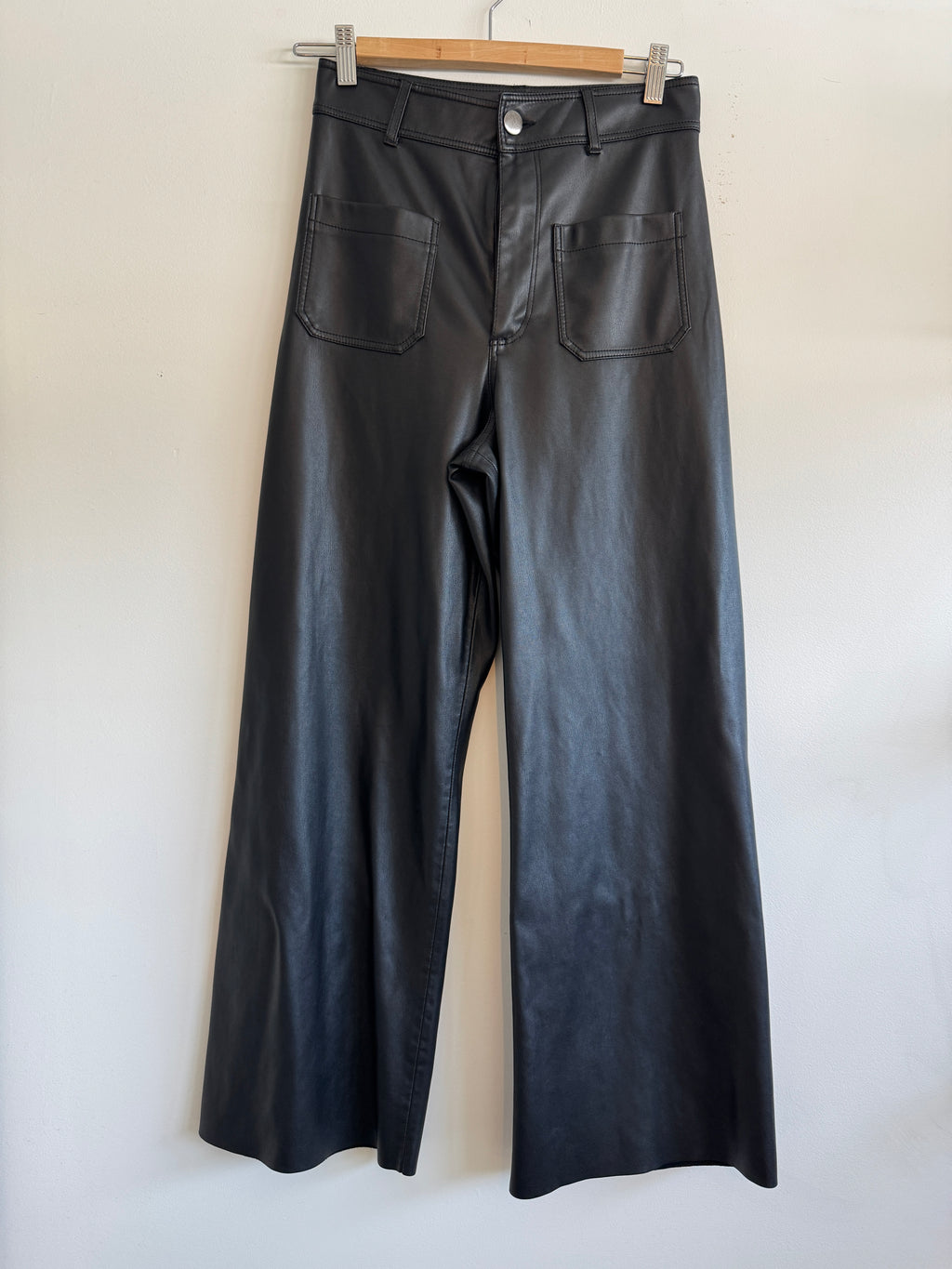 Chic! Zara Faux Leather Wide-Leg Pants — Black (Size 4)