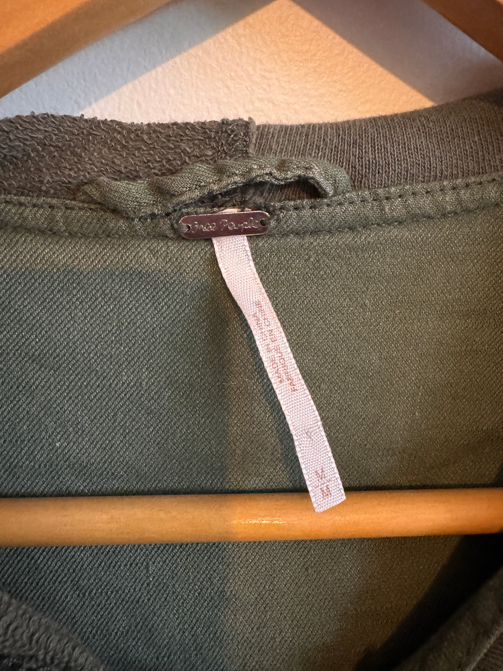 Laid-Back! Free People Olive Knit Snap-Front Hoodie Cardigan - size M
