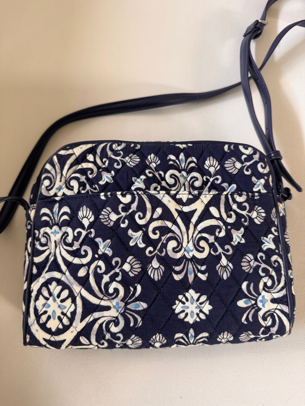 Charming! Vera Bradley Navy Blue Fleur-de-Lis Quilted Crossbody Bag