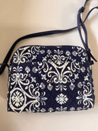 Charming! Vera Bradley Navy Blue Fleur-de-Lis Quilted Crossbody Bag