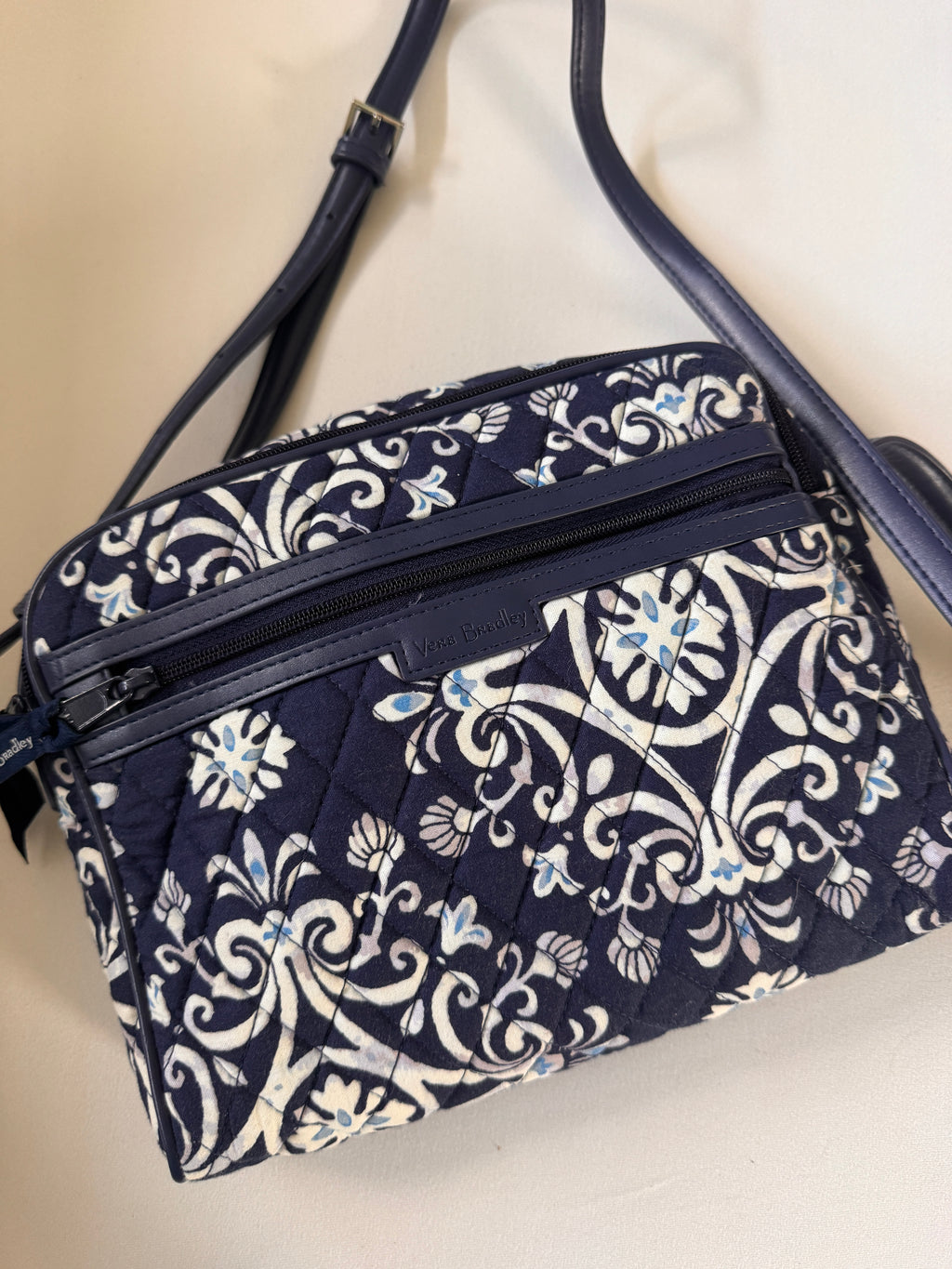 Charming! Vera Bradley Navy Blue Fleur-de-Lis Quilted Crossbody Bag
