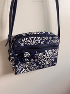 Charming! Vera Bradley Navy Blue Fleur-de-Lis Quilted Crossbody Bag