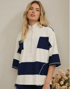 Nautical! J.O.A. Navy & Cream Wide Stripe Mock Neck Knit Top