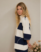 Nautical! J.O.A. Navy & Cream Wide Stripe Mock Neck Knit Top