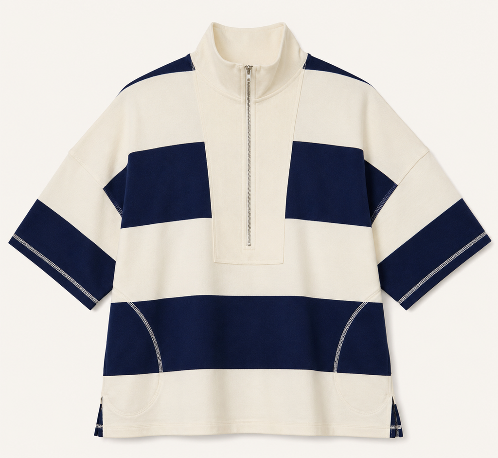 Nautical! J.O.A. Navy & Cream Wide Stripe Mock Neck Knit Top