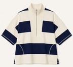 Nautical! J.O.A. Navy & Cream Wide Stripe Mock Neck Knit Top