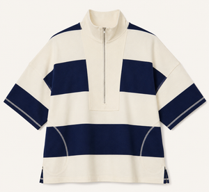 Nautical! J.O.A. Navy & Cream Wide Stripe Mock Neck Knit Top