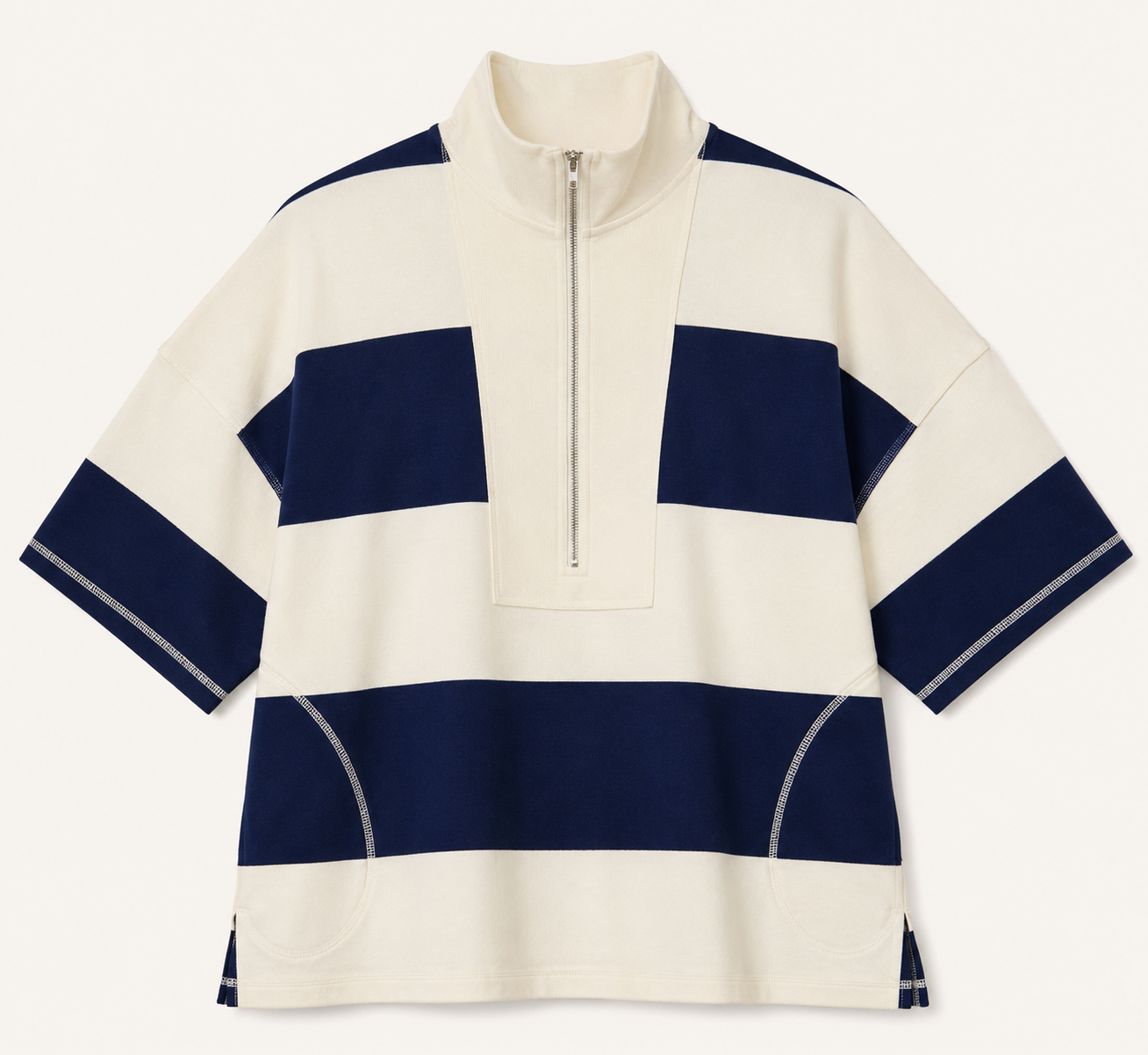 Nautical! J.O.A. Navy & Cream Wide Stripe Mock Neck Knit Top
