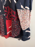 Shirt and sleeve with various patterns on a light background