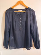 LOFT Pintuck summer top showing button front, lapel detail