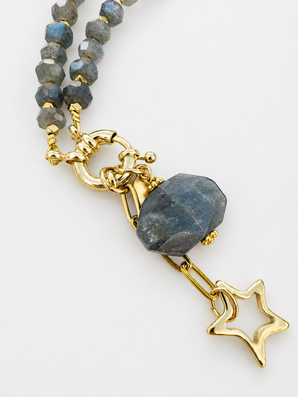 Estate Gemstone Rondelle Necklace: Labradorite / Gold