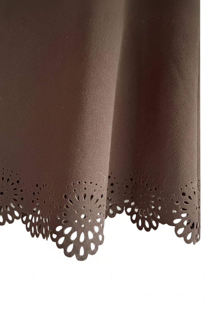 Taupe laser-cut skirt on white background