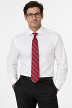 Man wearing a white dress shirt with collar and tie