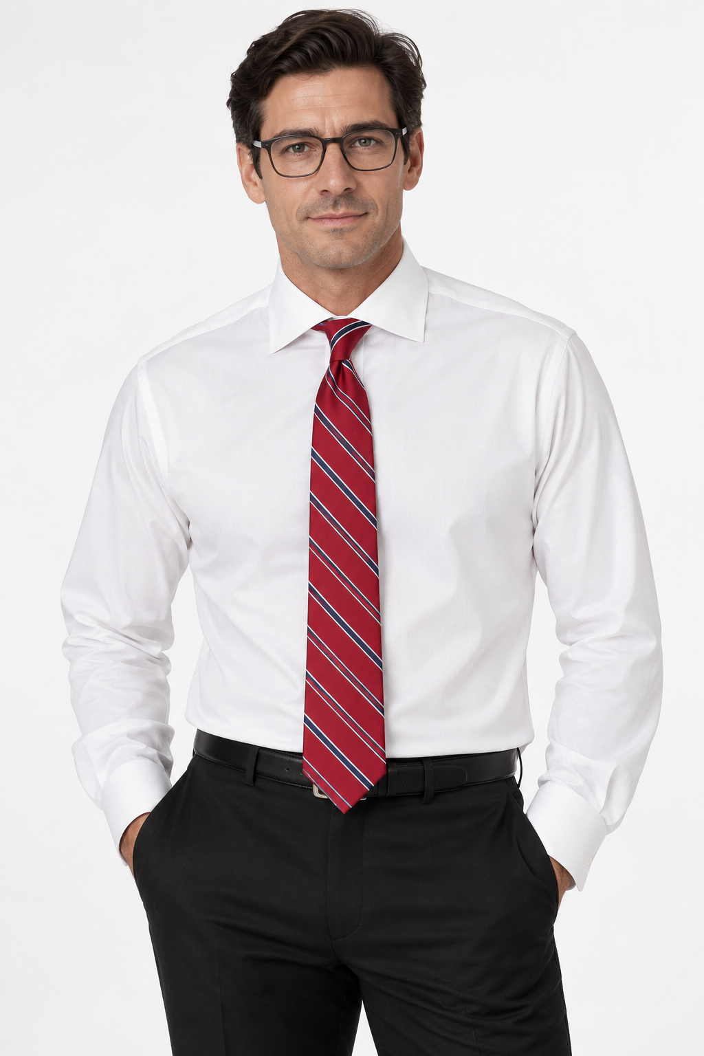 Man wearing a white dress shirt with collar and tie