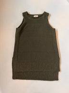 Green knitted sleeveless sweater on a white background