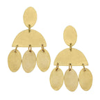 Pair of gold earrings with oval shapes on a white background