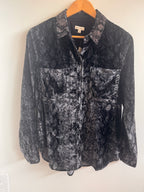 Gray and black snake print velvet button up shirt