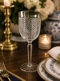 herringbone style crystal glass in a formal table setting