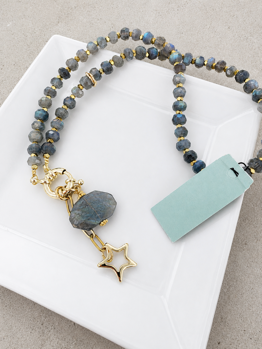 Estate Gemstone Rondelle Necklace: Labradorite / Gold