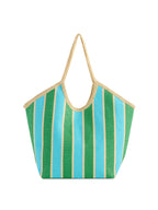 Beachy! Shiraleah Green Capri Striped Tote — Paper Straw Carryall