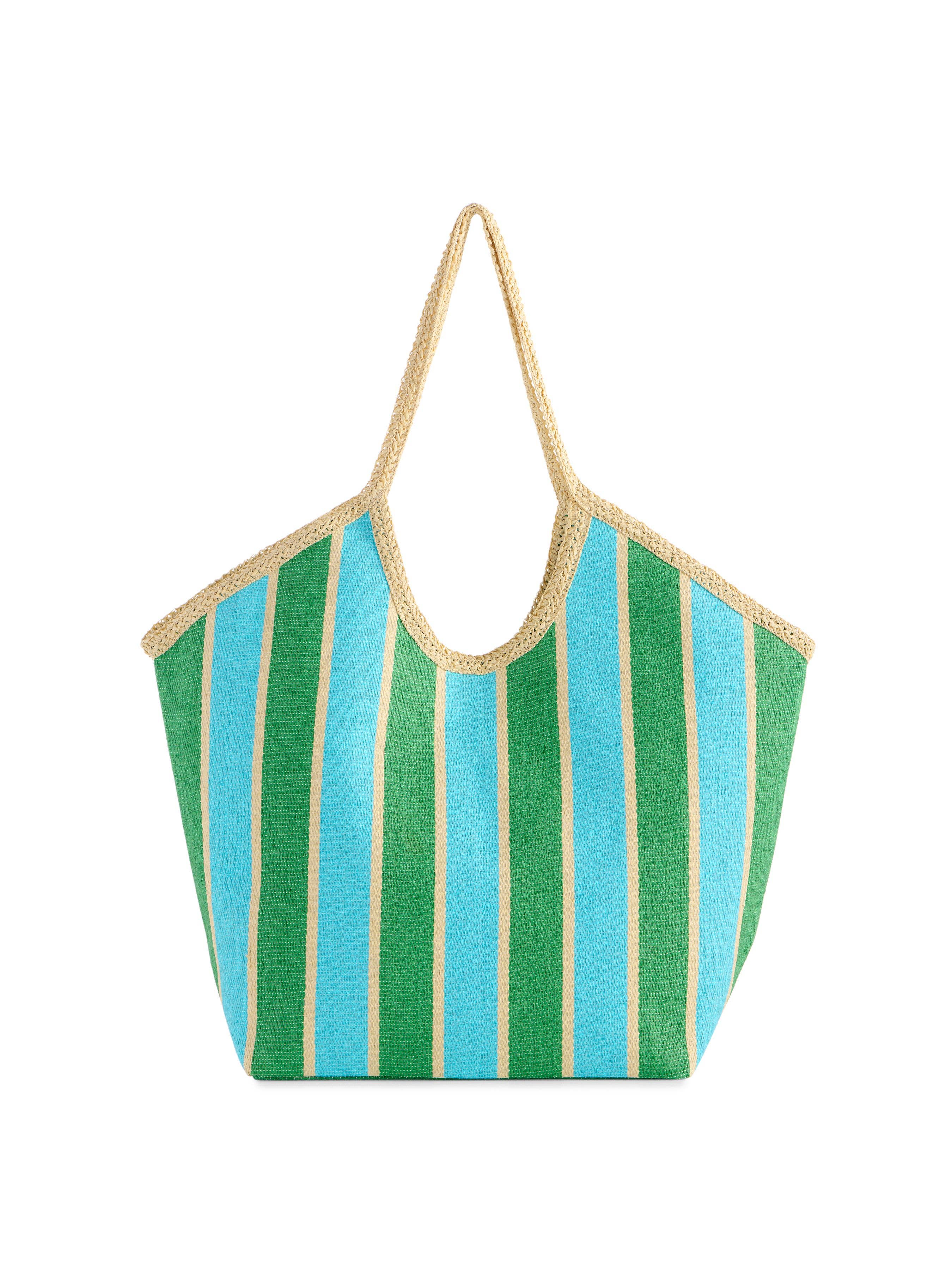 Beachy! Shiraleah Green Capri Striped Tote — Paper Straw Carryall
