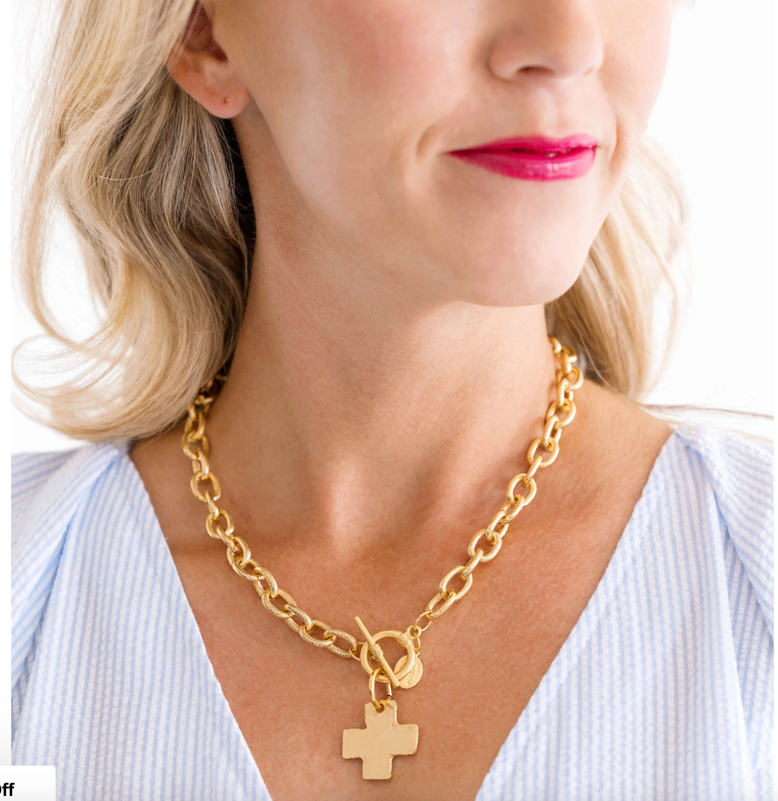 Radiant! Susan Shaw Gold Cross Front Toggle Necklace