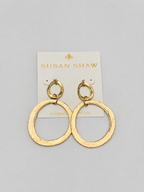Gold hoop earrings on a Susan Shaw branded card against a white background