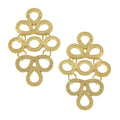 Gold earrings with intricate design on a white background