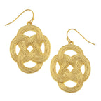 Gold Celtic knot earrings on a white background