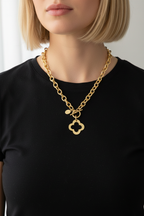 Susan Shaw Gold Clover Toggle Necklace 